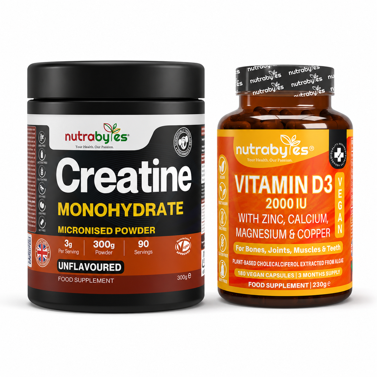 The Cellular Energy Bundle with Creatine and Vitamin D3 Mineral Complex on white