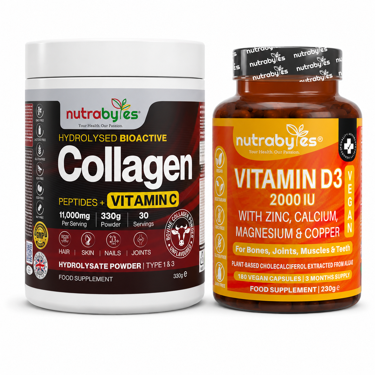 The Everyday Joint Support Bundle with Collagen and Vitamin D3 Mineral Complex on white