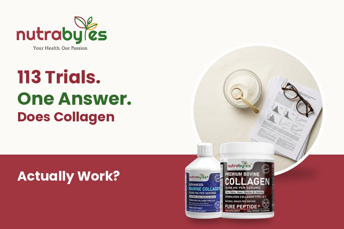 Does collagen work: the 113 trial verdict, with Nutrabytes liquid marine collagen and bovine collagen powder