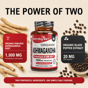 Ashwagandha KSM-66 | 60 Vegan Capsules | Root Extract with Black Pepper