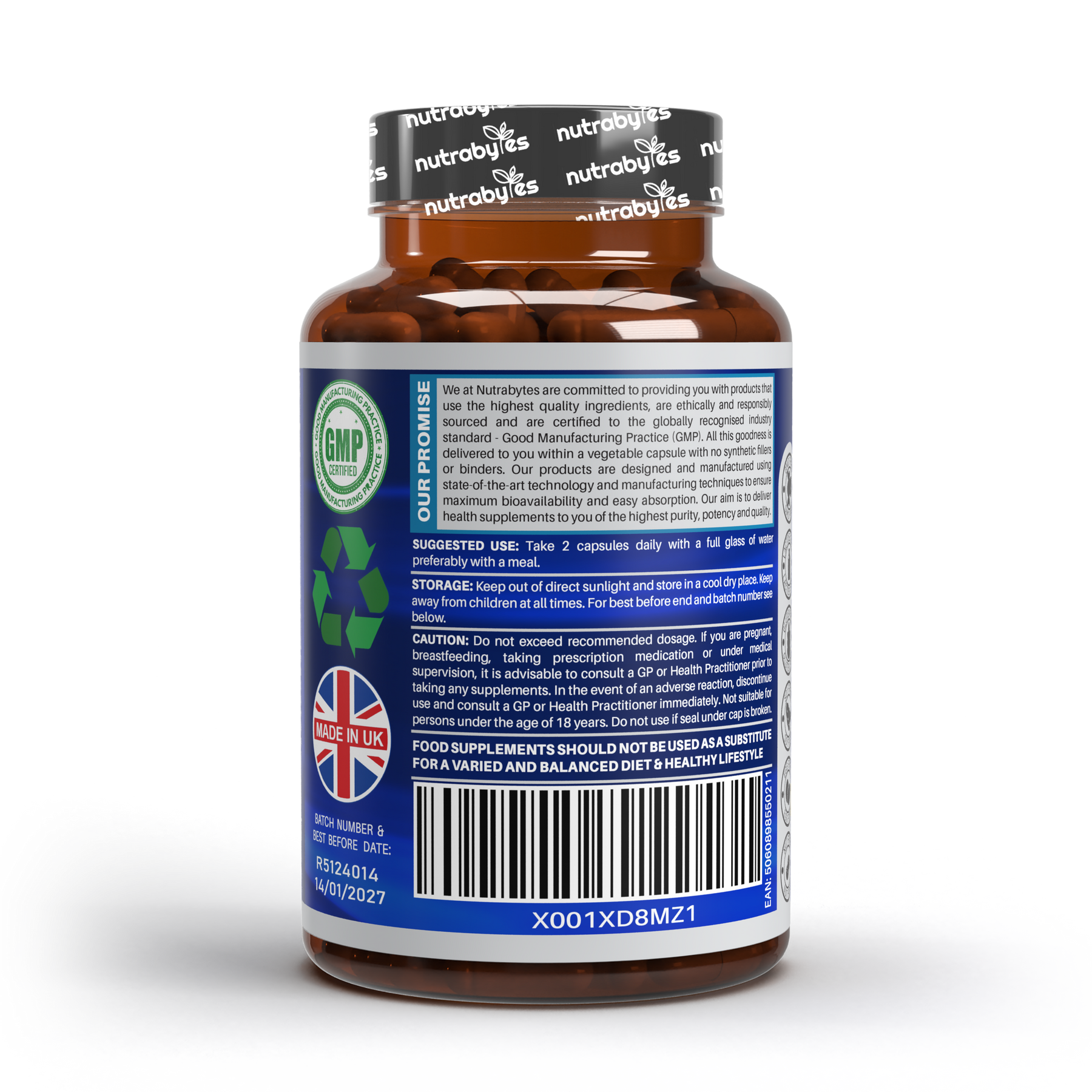 This image shows the back side of a bottle of marine collagen supplements.