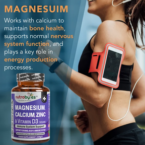 Magnesium, Calcium, Zinc & Vitamin D3 (Vegan D3) - Advanced Immunity Support, 6 Months Supply | Made in the UK
