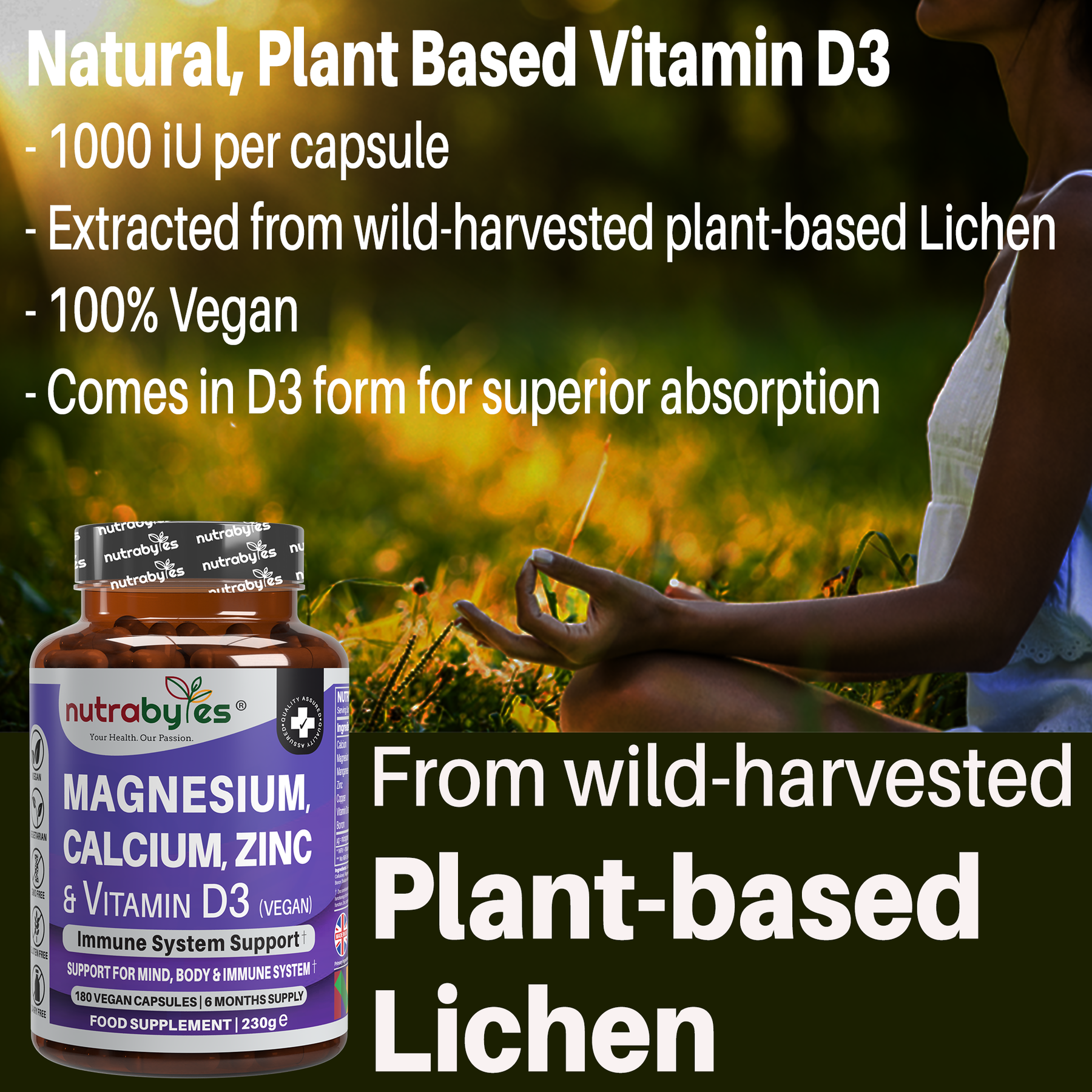 Magnesium, Calcium, Zinc & Vitamin D3 (Vegan D3) - Advanced Immunity Support, 6 Months Supply | Made in the UK
