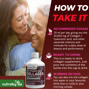 High-Strength Liquid Bovine Collagen Supplement for Women and Men, 10,000 mg Liquid Collagen with Hyaluronic Acid and Vitamin C, 19 Amino Acids,  Collagen Types 1 and 3, Berry Flavoured, Halal & Kosher certified