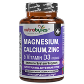 Magnesium, Calcium, Zinc & Vitamin D3 (Vegan D3) - Advanced Immunity Support, 6 Months Supply | Made in the UK