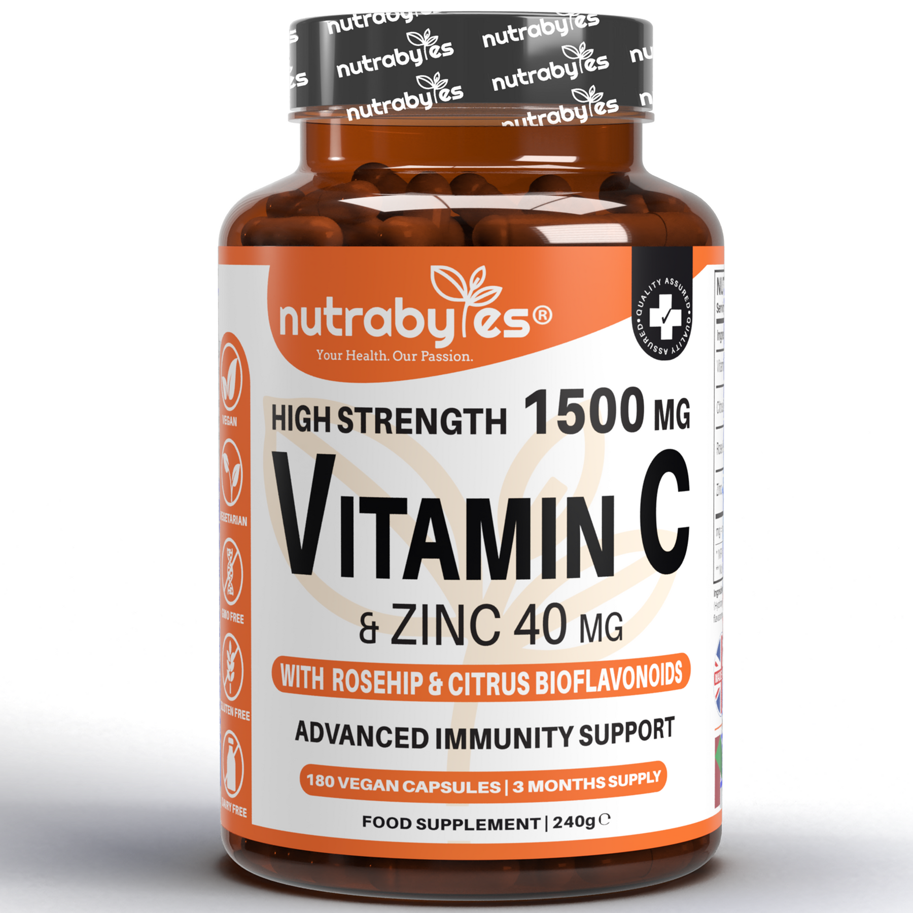 Vitamina C de alta resistencia con cápsulas veganas de alta resistencia de zinc (soporte de inmunidad avanzado) | Suministro de 3 meses