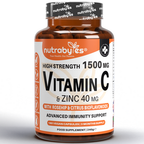 A container containing High Strength Vitamin C  & Zinc 40mg capsules