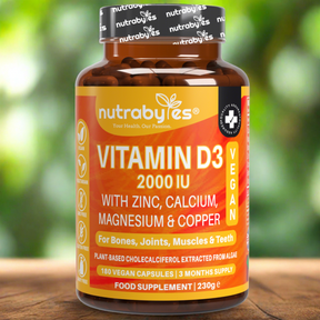 Vegan Vitamin D3 2000 IU with Calcium, Magnesium, Zinc & Copper | 180 capsules, 3 months supply | Made in the UK