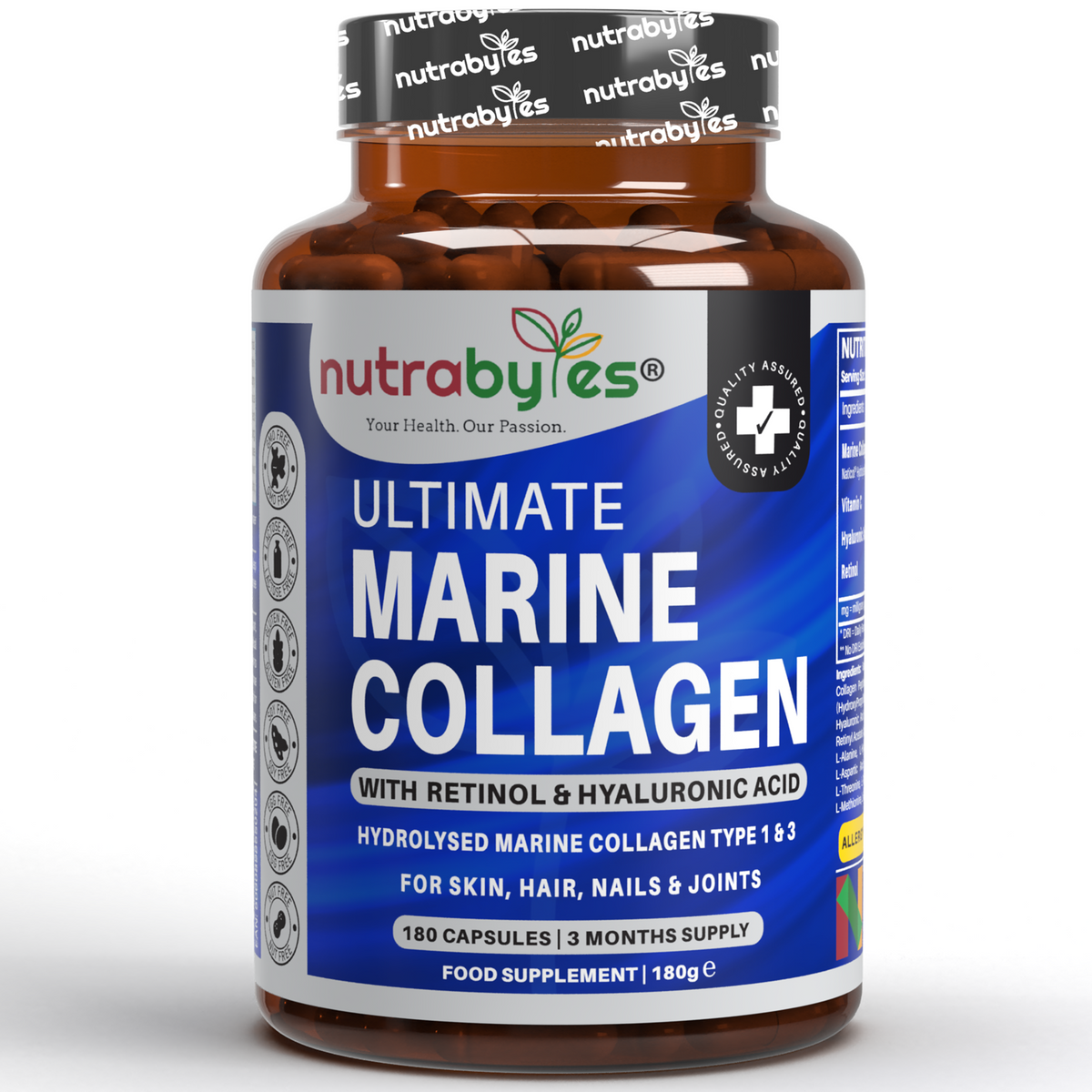 Ultimate Marine Collagen With Retinol and Hyaluronic Acid Supplement In a Plastic Bottle 