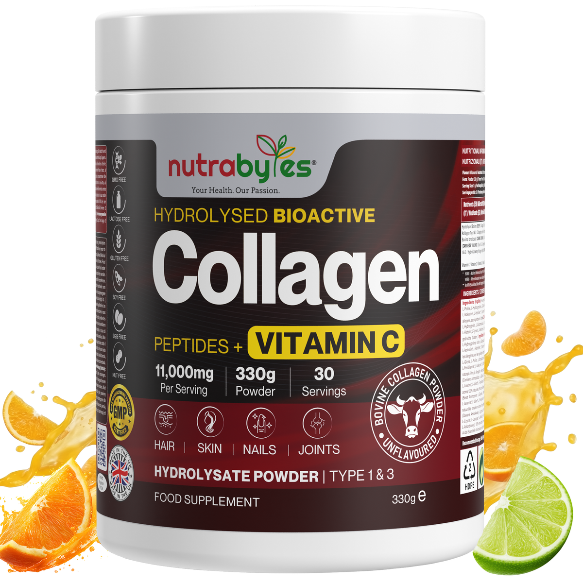 Collagen Powder with Vitamin C | Hydrolysed Bovine Collagen Peptides | High-Protein Supplement | Hair, Skin & Joints | Men & Women | Unflavoured | 330g