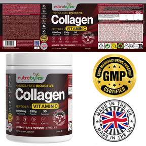 Collagen Powder with Vitamin C | Hydrolysed Bovine Collagen Peptides | High-Protein Supplement | Hair, Skin & Joints | Men & Women | Unflavoured | 330g
