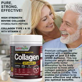 Collagen Powder with Vitamin C | Hydrolysed Bovine Collagen Peptides | High-Protein Supplement | Hair, Skin & Joints | Men & Women | Unflavoured | 330g