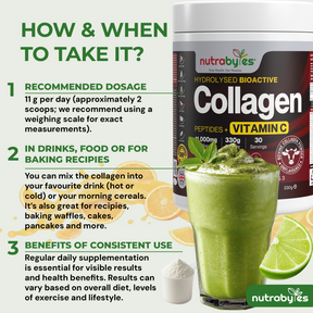 Collagen Powder with Vitamin C | Hydrolysed Bovine Collagen Peptides | High-Protein Supplement | Hair, Skin & Joints | Men & Women | Unflavoured | 330g