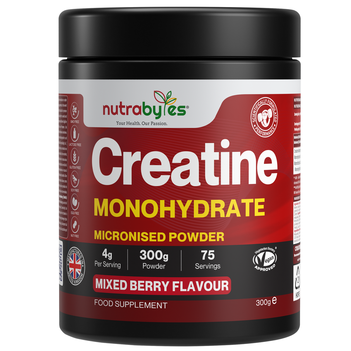 Creatine Monohydrate Powder 300g (75 Servings) – Pure Micronised Creatine Powder Supplement for Men & Women, Pre & Post Workout Strength, Muscle Growth & Recovery, Vegan – Mixed Berry Flavour