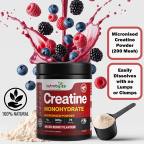 Creatine Monohydrate Powder 300g (75 Servings) – Pure Micronised Creatine Powder Supplement for Men & Women, Pre & Post Workout Strength, Muscle Growth & Recovery, Vegan – Mixed Berry Flavour