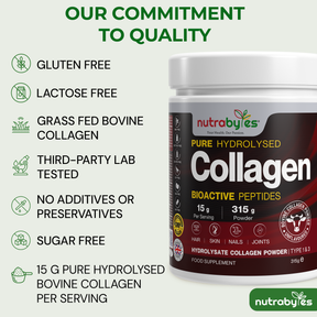 Collagen Powder 315g, Gold Standard Grass-Fed Bovine Hydrolysed Peptides - High Levels of 9 Essential Amino Acids, Collagen Supplments, Halal & Kosher, Made in UK