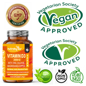 Vegan Vitamin D3 2000 IU with Calcium, Magnesium, Zinc & Copper | 180 capsules, 3 months supply | Made in the UK