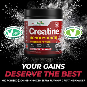 Creatine Monohydrate Powder 300g (75 Servings) – Pure Micronised Creatine Powder Supplement for Men & Women, Pre & Post Workout Strength, Muscle Growth & Recovery, Vegan – Mixed Berry Flavour