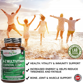 Vegan A-Z Multivitamin & Mineral Complex (26 Essential Nutrients), 360 Capsules (6 months) | Healthy Mind, Body and Immune System | Made in the UK