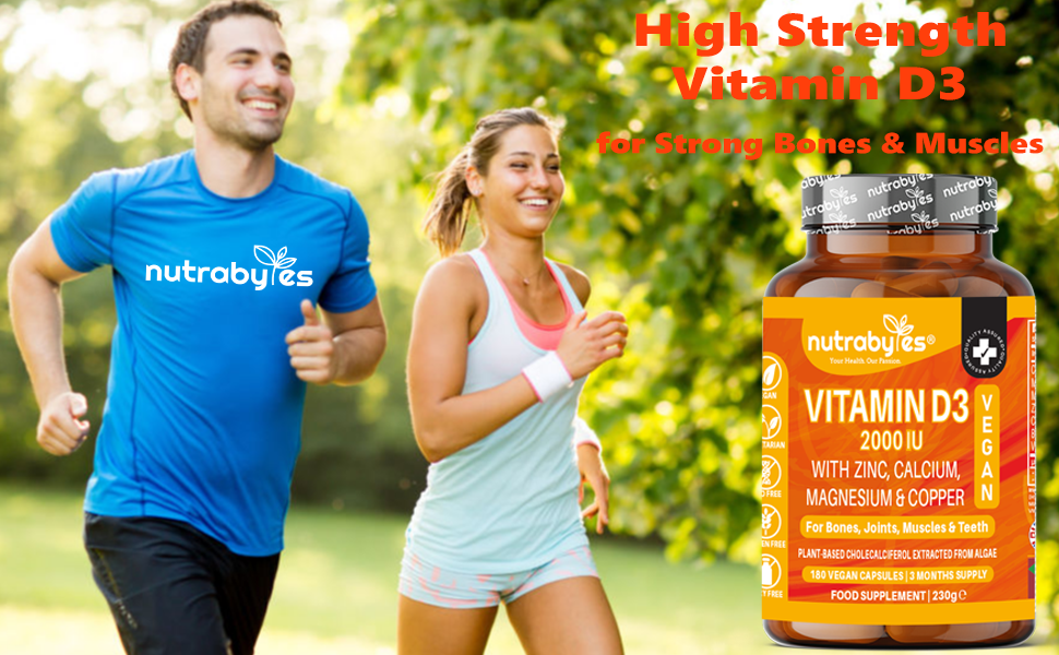 Vegan Vitamin D3 2000 IU with Calcium, Magnesium, Zinc & Copper | 180 capsules, 3 months supply | Made in the UK