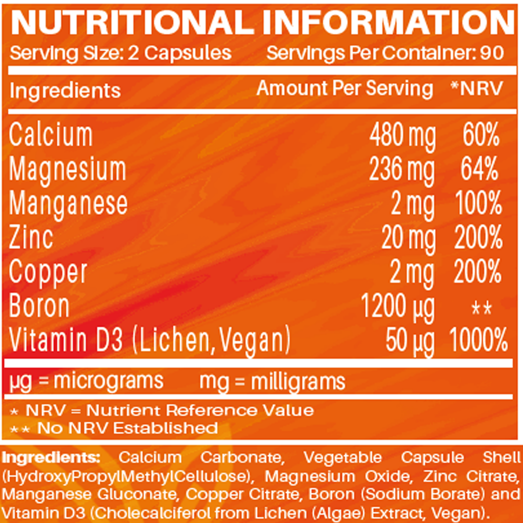 Vegan Vitamin D3 2000 IU with Calcium, Magnesium, Zinc & Copper | 180 capsules, 3 months supply | Made in the UK