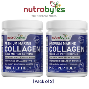 Premium Marine Collagen Powder 10,000mg Pure Hydrolysed Peptides, 19 Amino Acids, Unflavoured (Collagen Types 1 and 3) (2 Pack)