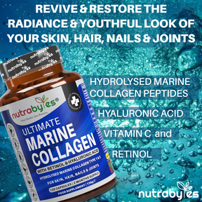 This image shows a bottle of ultimate marine collagen suplements.