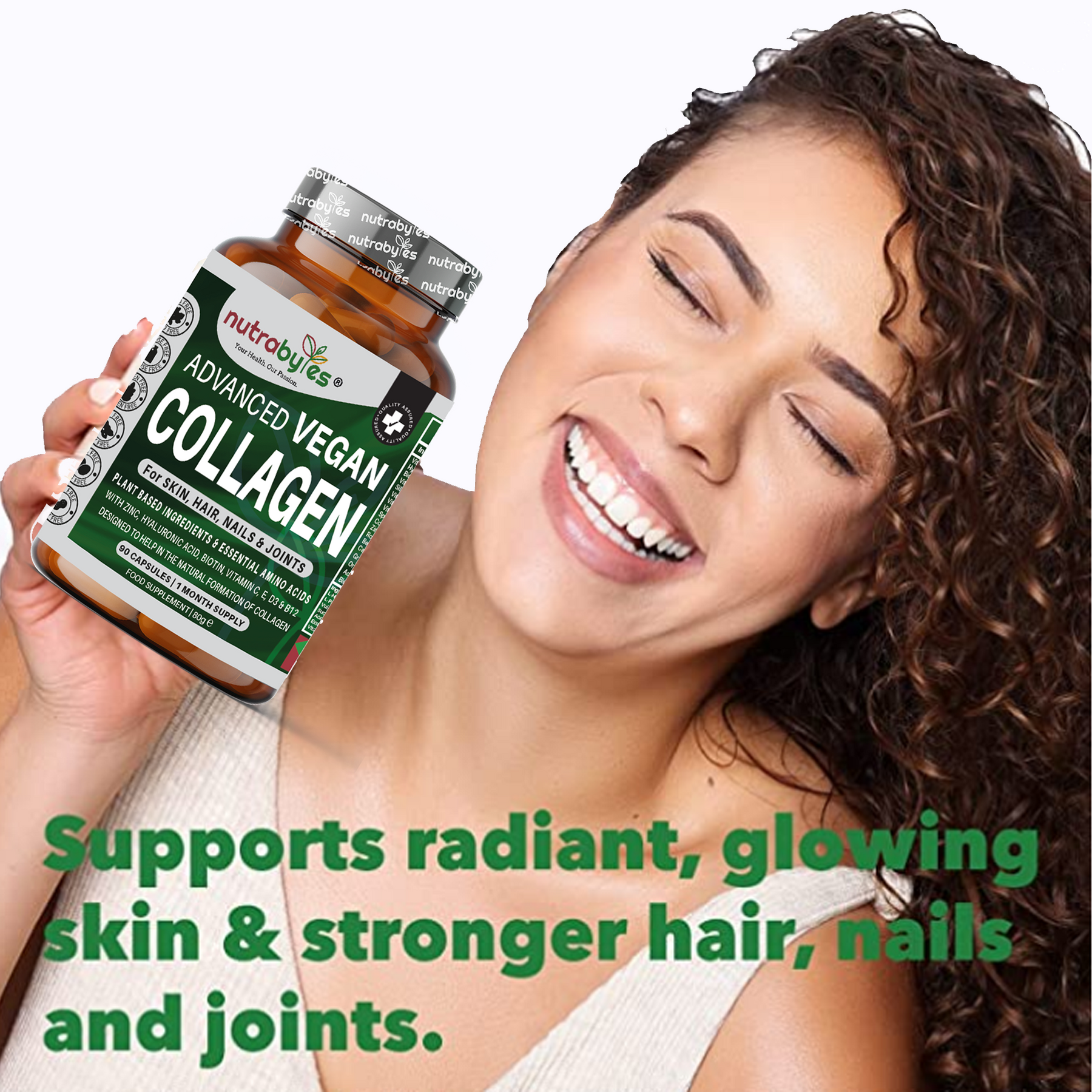 Advanced Vegan Collagen | Powerful Plant Based Ingredients Including Essential Amino Acids | 90 Capsules | 1 Month Supply | Hair, Skin, Nails and Joints | Men & Women | Made in UK