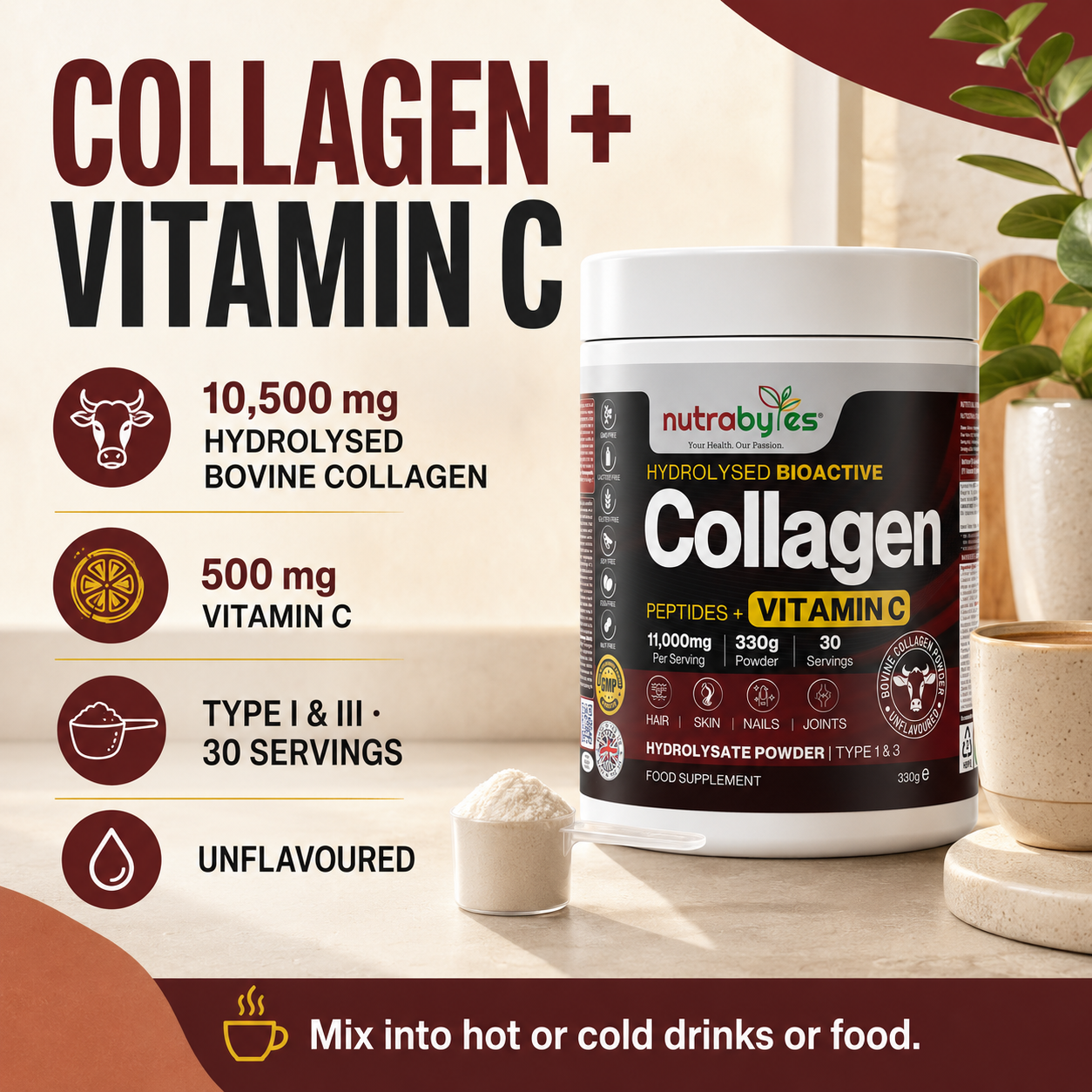 Nutrabytes Collagen Peptides with Vitamin C product facts