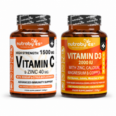 The Daily Immunity Bundle with Vitamin C and Zinc plus Vitamin D3 bottles on white