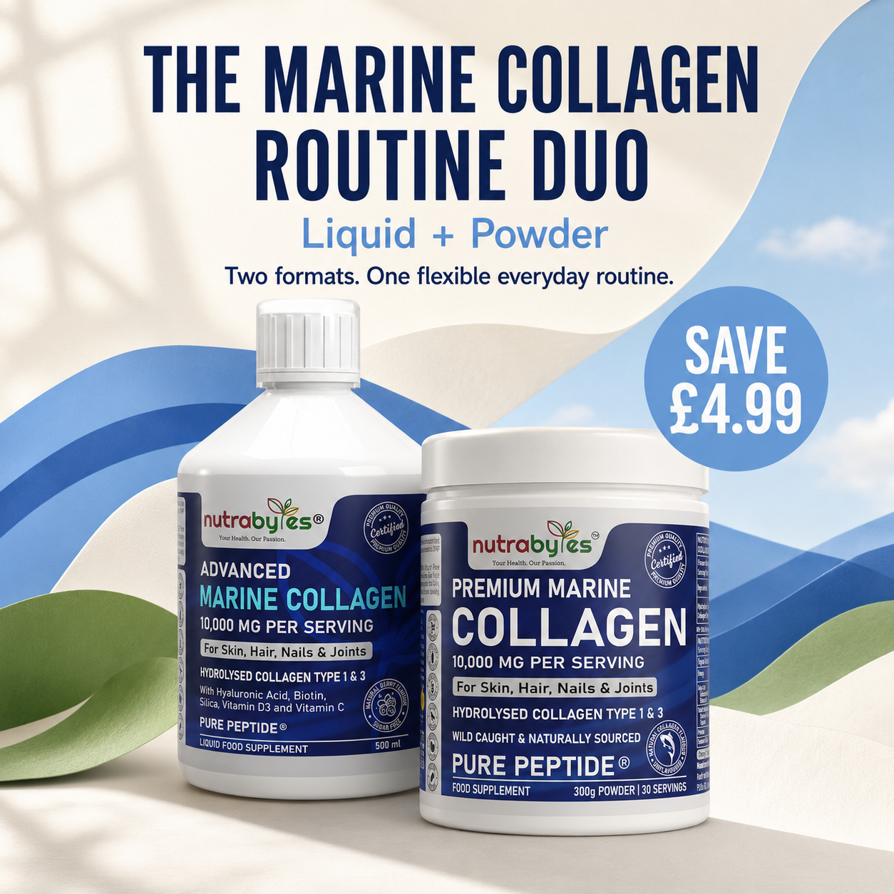 Nutrabytes Marine Collagen Routine Duo with liquid and powder