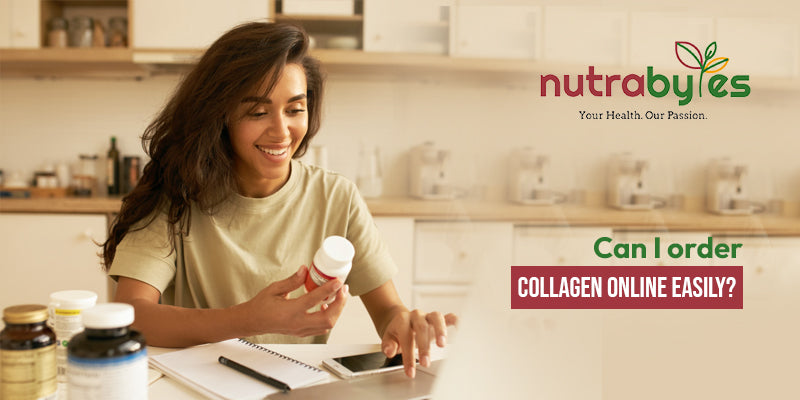 A women is holding collagen supplements bottle