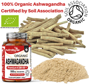 Organic Ashwagandha KSM-66 ® 500mg Per Serving, Certified Organic by Soil Association |  Made in the UK