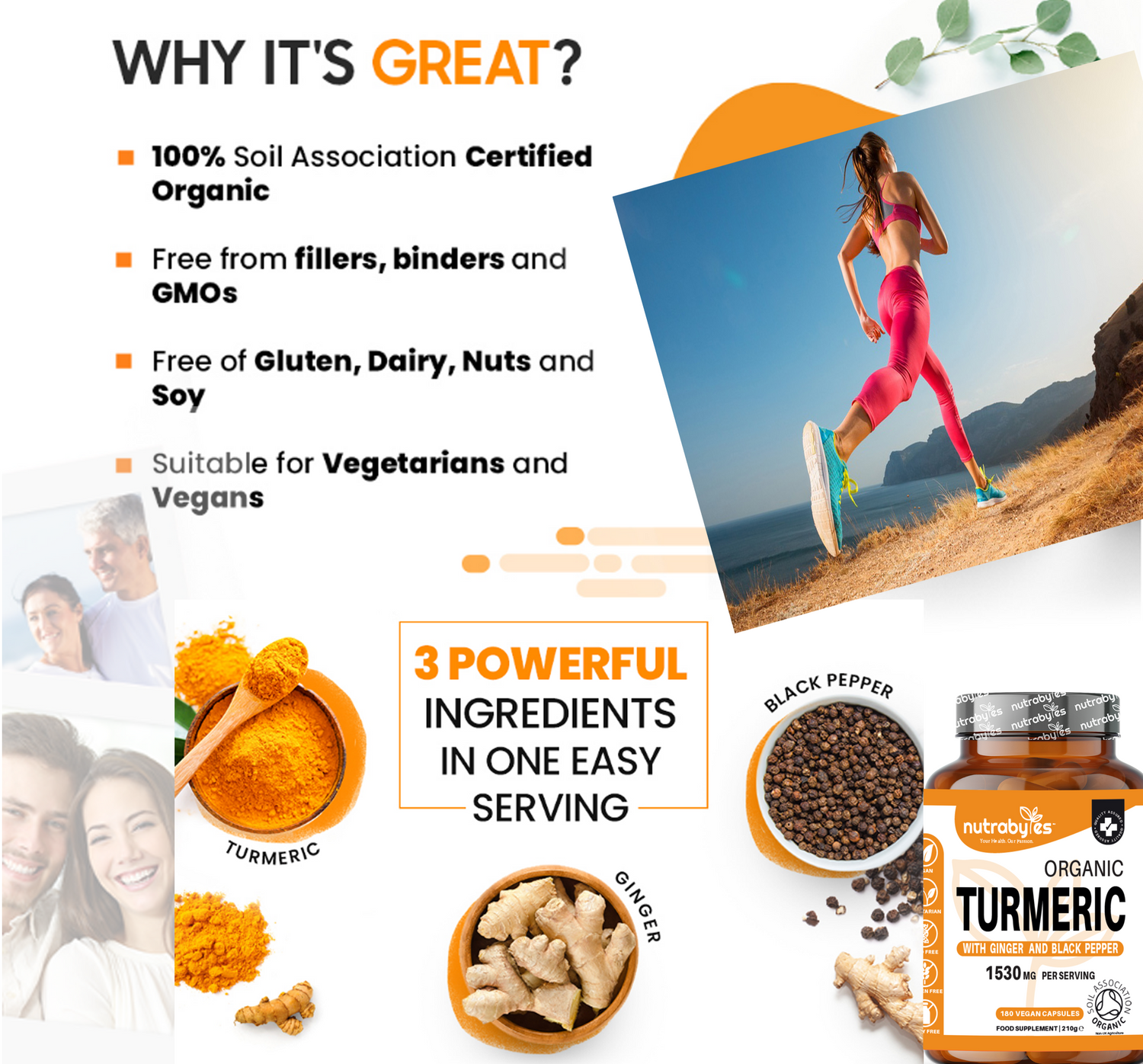 Organic Turmeric Curcumin with Ginger & BlackPepper, 1530mg, Certifie