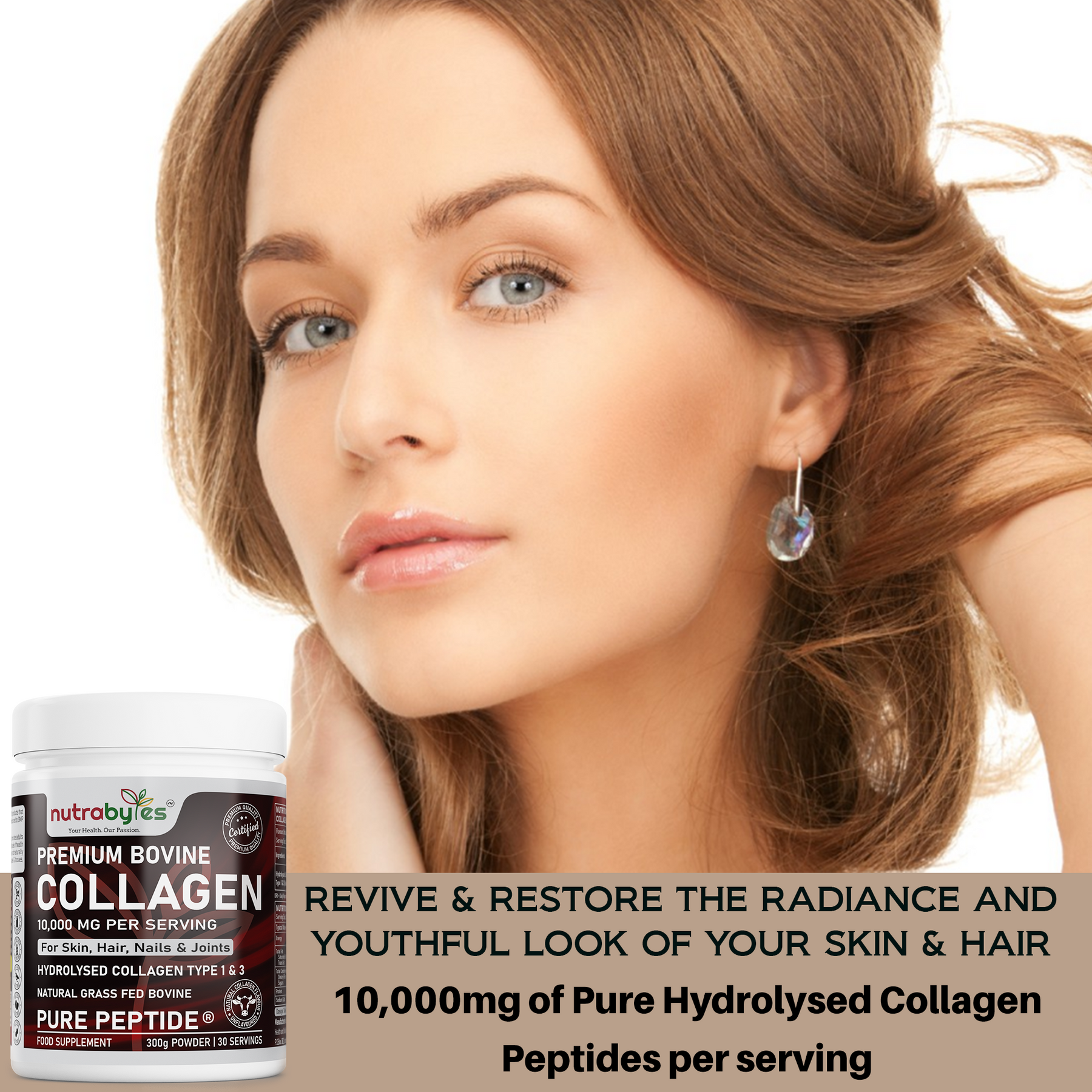 Bovine Collagen Protein Powder 10,000mg Pure Hydrolysed Peptides, 19 Amino Acids, Unflavoured (Collagen Types 1 and 3)