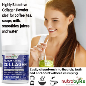 This image shows a lady sipping a soup through a straw - Marine Collagen Supplement.