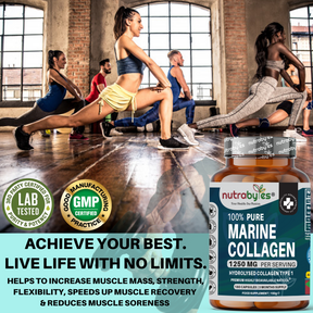 Pure Marine Collagen Capsules - 1250mg High Strength Collagen Supplement - Type 1 Hydrolysed Collagen Peptides - 180 Collagen Capsules, 3 months supply