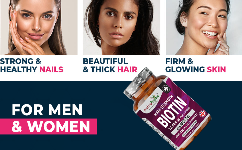 This picture shows 3 different lady describing the benefits of using biotin supplements