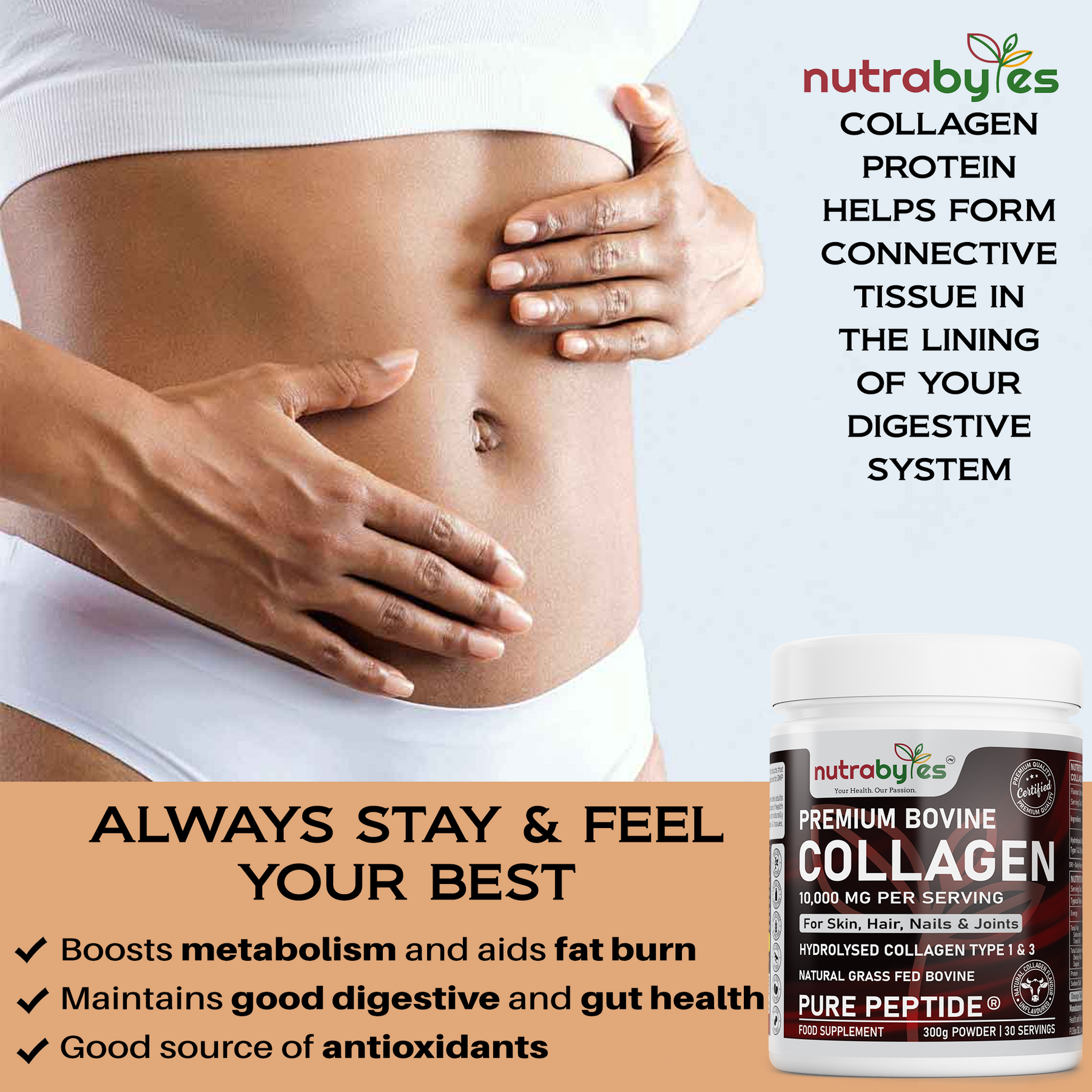 Premium Bovine Collagen Powder 10,000mg Pure Hydrolysed Peptides, 19 Amino Acids, Unflavoured (Collagen Types 1 and 3)