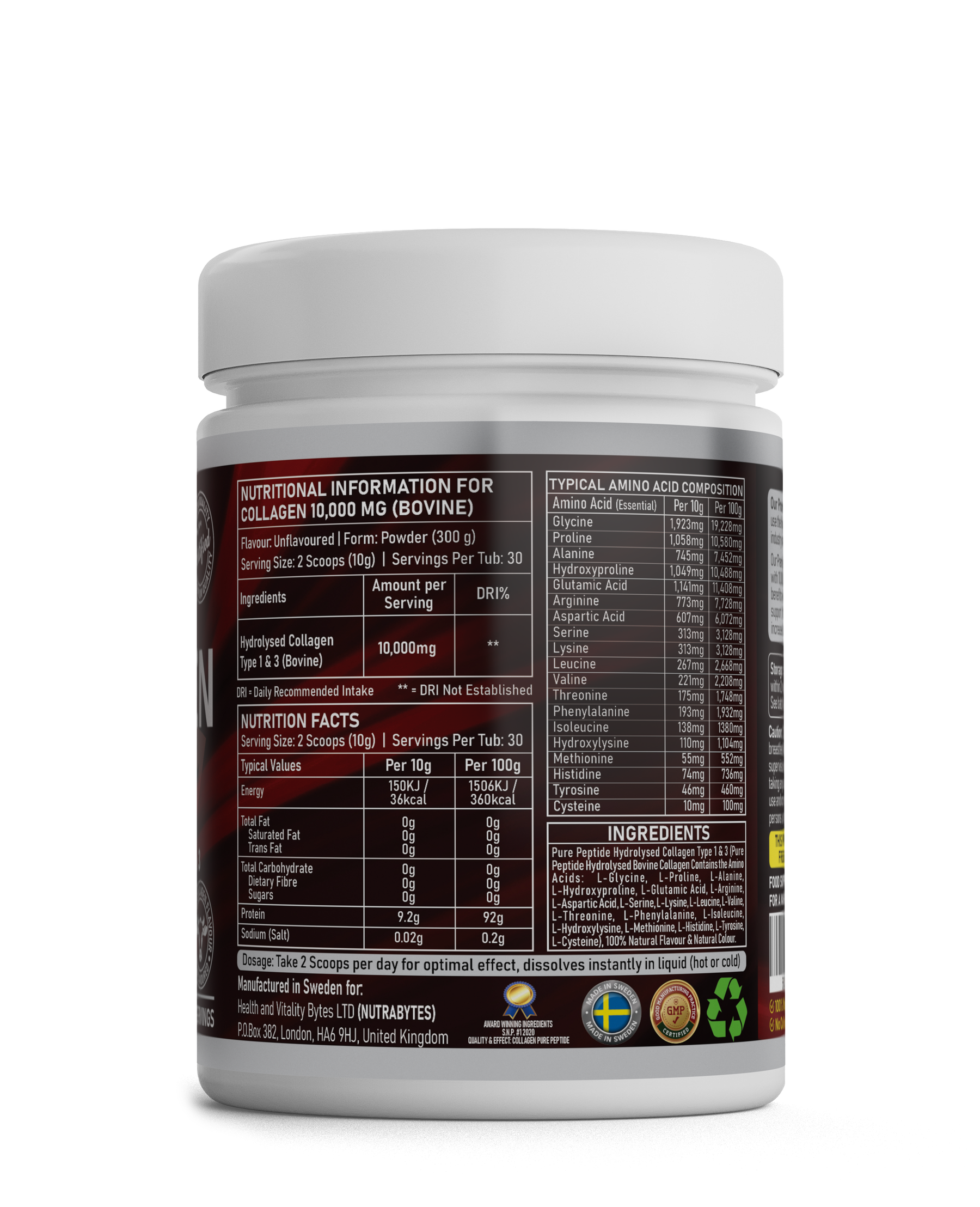 Premium Bovine Collagen Powder 10,000mg Pure Hydrolysed Peptides, 19 Amino Acids, Unflavoured (Collagen Types 1 and 3)