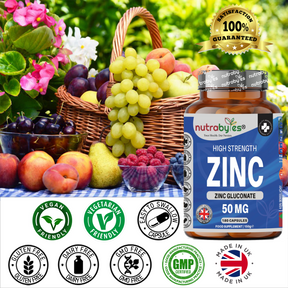 Zinc (Gluconate) 50mg | 180 Vegan Capsules | 6 Months Supply | Maximum Strength, Pure Zinc Capsules | Immune, Eye & Skin Health | Made in the UK
