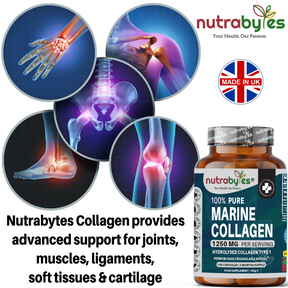 Pure Marine Collagen Capsules - 1250mg High Strength Collagen Supplement - Type 1 Hydrolysed Collagen Peptides - 180 Collagen Capsules, 3 months supply