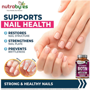 This picture describes how biotin supplements supports nail health with an image of nails.