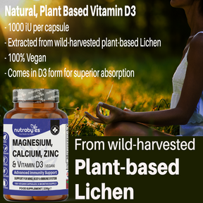 Magnesium, Calcium, Zinc & Vitamin D3 (Vegan D3) - Advanced Immunity Support, 6 Months Supply | Made in the UK