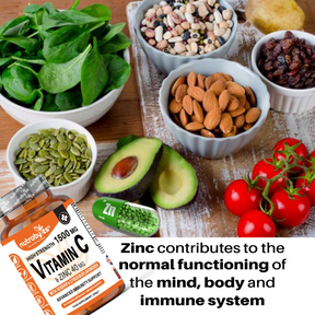 ﻿Cápsulas de vitamina C y zinc de alta potencia | Vitamina C 1500mg Zinc 40mg | Mejorado con rosa mosqueta y bioflavonoides cítricos | Suministro para 1 mes
