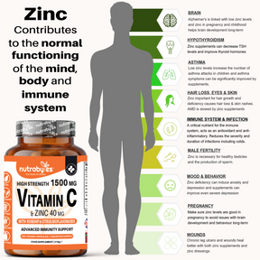 High Strength Vitamin C with Zinc High Strength Vegan Capsules (Advanced Immunity Support) | 3 Months Supply | Made in the UK